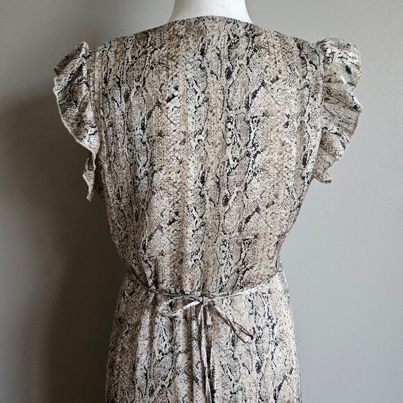 Q2 Snake Print Maxi Dress – Flutter Sleeve, Tie Waist, Women’s M - Picture 4 of 8